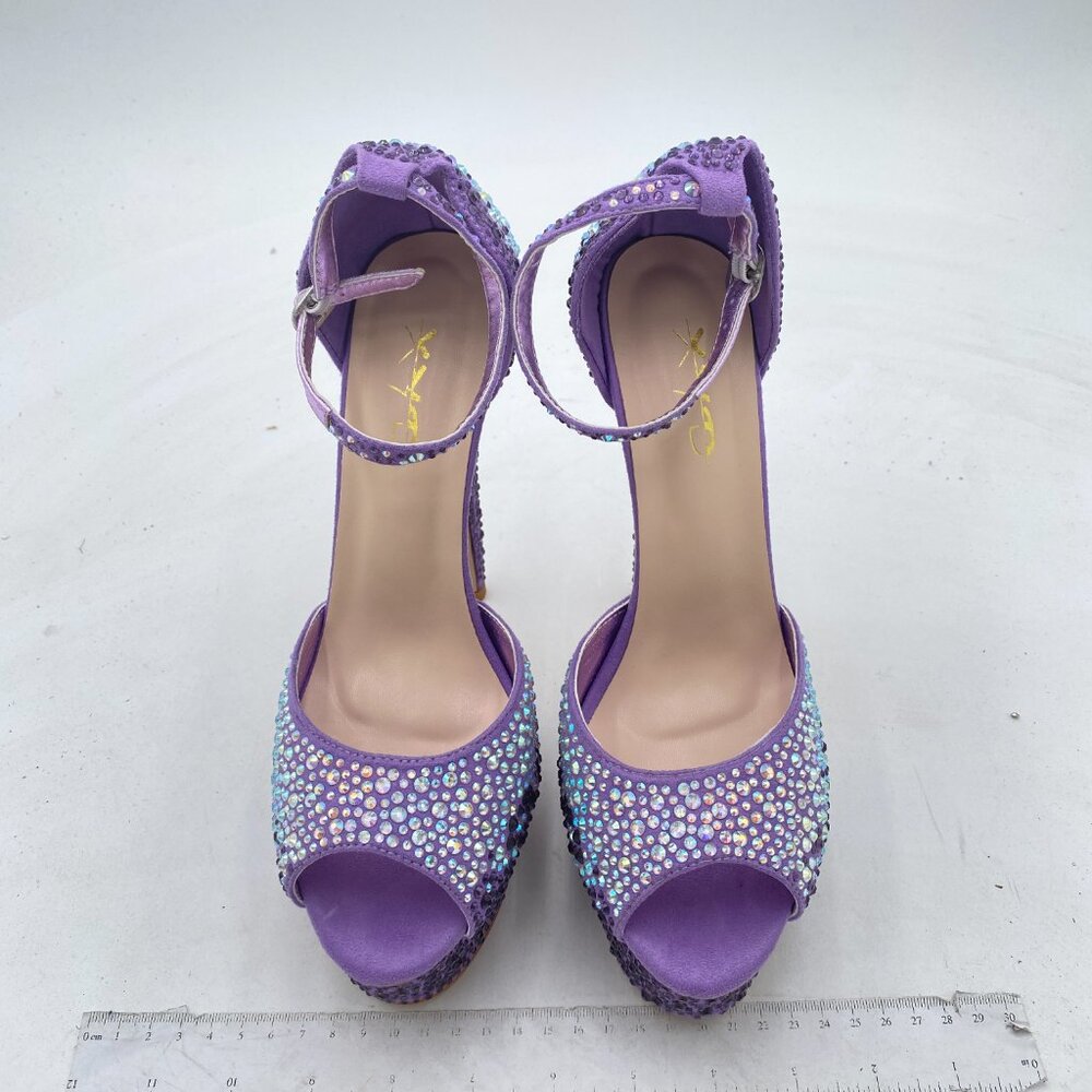XYD Light Purple Sparkling Bejeweled Platform Evening Heels Peep Toe Sandals - Picture 3 of 8